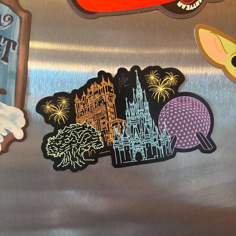 Walt Disney world parks icons magic kingdom castle Epcot ball tower of terror Hollywood studios tree of life animal kingdom Mickey Disney fireworks