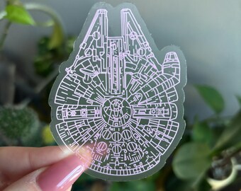 Adhesivo transparente rosa del Halcón Milenario / Adhesivo de Star Wars / Adhesivo de Disney / Adhesivo para portátil de Star Wars / Adhesivo de vinilo / Adhesivo impermeable