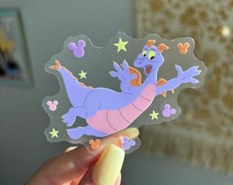 Przezroczysta naklejka na laptopa inspirowana Figmentem | Naklejka Figment | Naklejka Disney | One Little Spark | Naklejka Epcot | Naklejka Figment Disney