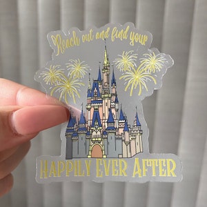 Happily Ever After Fireworks Clear Sticker | Cinderella Castle Clear Sticker | Disney Clear Vinyl Waterproof Laptop Water Bottle Sticker