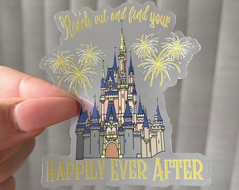 Happily Ever After Fireworks Clear Sticker | Cinderella Castle Clear Sticker | Disney Clear Vinyl Waterproof Laptop Water Bottle Sticker