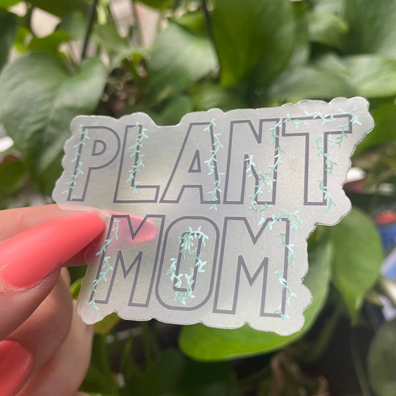 Plant Mom Clear Laptop Sticker | Vinyl Waterproof Water Bottle Sticker image 2