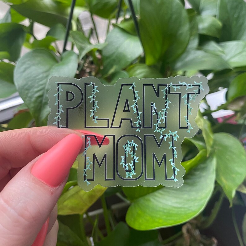Plant Mom Clear Laptop Sticker | Vinyl Waterproof Water Bottle Sticker image 7