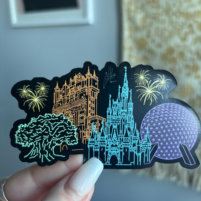 Walt Disney world parks icons magic kingdom castle Epcot ball tower of terror Hollywood studios tree of life animal kingdom Mickey Disney fireworks