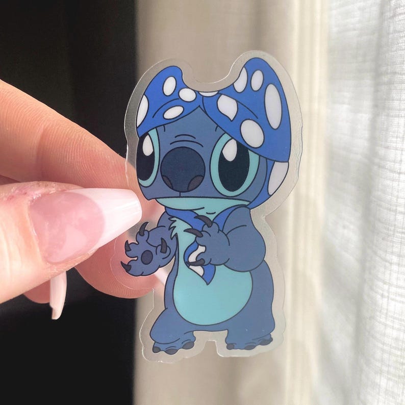 Bikini Head Stitch Clear Sticker | Lilo and Stitch Laptop Sticker | Disney Sticker | Waterproof Vinyl Water Bottle Sticker image 1