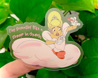 Sticker Lottie Princess en de Kikker | Ik zweet als een zondaar in de kerk | Sticker Charlotte La Bouff | Disney-sticker | Laptopsticker