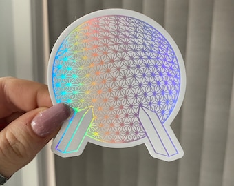Disney Epcot witte holografische ruimteschip aarde sticker | Epcot Disney World-sticker | Holografische vinyl waterdichte laptopsticker