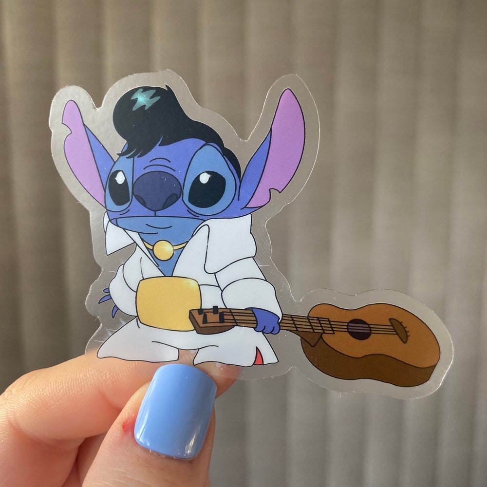Snorider Design Elvis Stitch Clear Sticker | Lilo And Stitch Laptop Sticker | Disney Sticker | Elvis Sticker | Disney Vinyl Waterproof Laptop Water Bottle