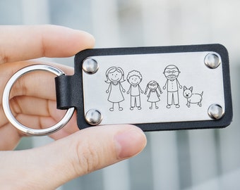 Engraved leather keychain for family members, Personalized leather keychain, Custom keychain, Christmas gift for husband, Housewarming gift