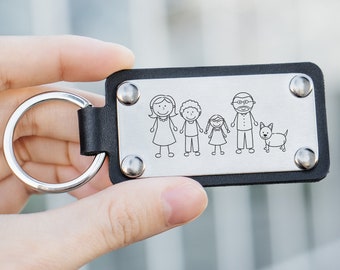Llavero de cuero grabado para familiares, Llavero de cuero personalizado, Llavero personalizado, Regalo de Navidad para marido, Regalo de bienvenida