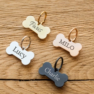 Engraved bone pet tag, Personalized dog tag, Dog name tag, Double sided small dog tag, Pet ID tag for cat and dog, Funny dog tag