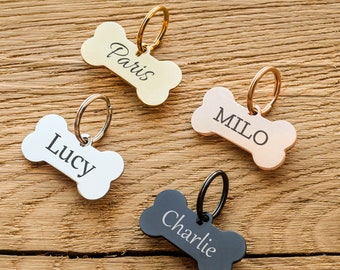 Engraved bone pet tag, Personalized dog tag, Dog name tag, Double sided small dog tag, Pet ID tag for cat and dog, Funny dog tag
