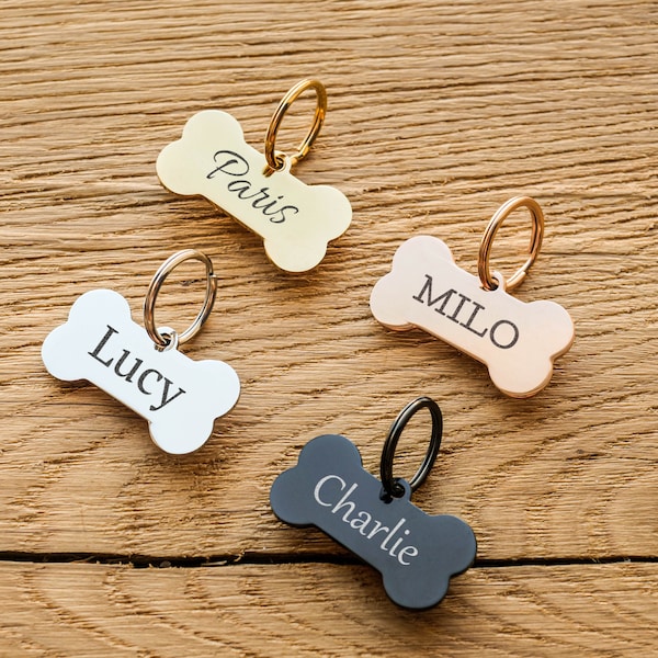 Engraved bone pet tag, Personalized dog tag, Dog name tag, Double sided small dog tag, Pet ID tag for cat and dog, Funny dog tag