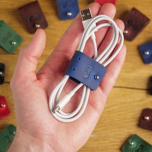 Handmade Leather Cord Clip, Cable Organizer, Cord Keeper, Cord Ties, Earphones Holder, Charger Keeper, Leather cable cord, Cable Organizer