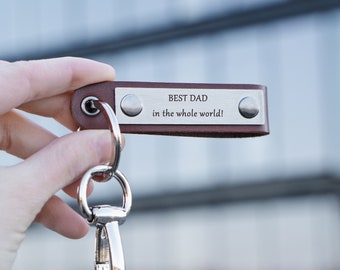 Leather keychain with engraving for father day