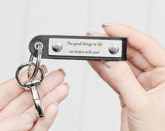 Llavero de cuero con grabado, Llavero personalizado para novio, Llavero de cuero para hombre, Regalo personalizado para cumpleaños, Nuevo regalo para el hogar