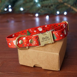 Collier prénom pour chien de Noël, Collier prénom pour chien personnalisé pour Noël, Médaille d&#39;identification réglable et imperméable pour collier pour chien, Collier gravé pour chien