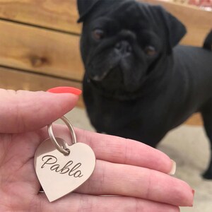Heart shaped engraved pet tag, Pet name tag, Cats and dogs pet ID tag, Double size personalized dog tag, Small dog tag, Cat lover gift image 5