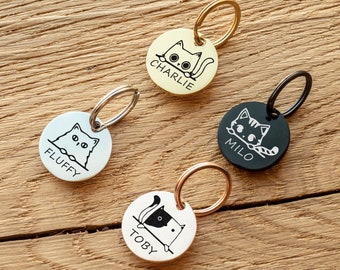 Linda etiqueta de collar de gato personalizada, etiqueta de gato personalizada, etiqueta de identificación de mascota para gatos, etiqueta de identificación de nombre de gato grabada de doble cara, regalos de mascotas, regalo de amante de los gatos