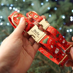Collare per cani personalizzato con ornamento natalizio, collare impermeabile con nome per cane personalizzato, collare per cani regolabile, collare per animali inciso con targhetta identificativa per cane