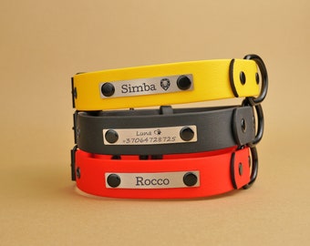 Waterproof engraved dog collar, Biothane dog name collar, Adjustable custom dog collar, Personalized pet collar with dog name tag