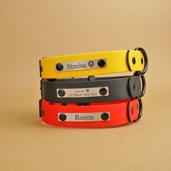 Waterproof engraved dog collar, Biothane dog name collar, Adjustable custom dog collar, Personalized pet collar with dog name tag