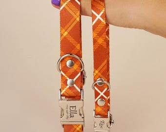 Amber Striped Dog Name Collar, Waterproof Collar for Dogs, Personalized and Adjustable Dog Collar,  Engraved Pet Collar, Stylish Pet Collar