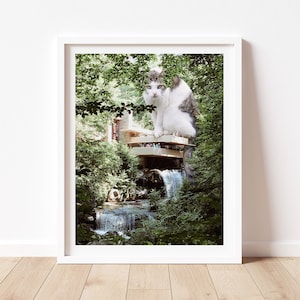 Midcentury Architecture Cat Print,  Midcentury Modern Decor, Unique Cat Gift, Frank Lloyd Wright Print, Architecture Gifts, Cat Lover Gift