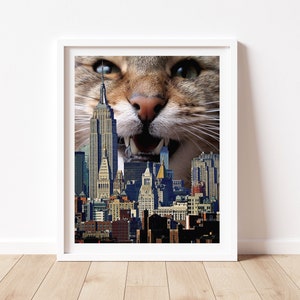 NYC Skyline Art Print, Cat Artwork, Cat Lover Gifts, Empire State, NYC Housewarming, Cat Wall Art, Cat Home Decor, Unique Cat Present