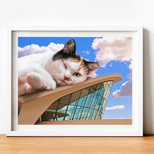 TWA Vintage Print, Sleepy Cat, Retro Artwork, New York City Art, MidCentury Modern, Retro Travel Poster, Cute Cat Gift, Retro Cat Wall Art