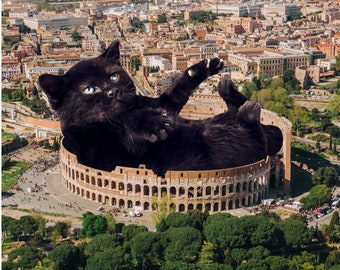 Rome Cat Art Print, Colosseum Print, Italy Travel, Black Cat Lover, Unique Cat Gift, Kids Room Wall Art, Cat Nursery Decor, Cute Kitty