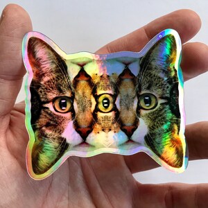 Holographic Alien Vinyl Sticker, Psychedelic Sticker, Rainbow Cat, Water Bottle Sticker, Laptop Decal, AstroCat Sticker, Cat Lover Gift Idea