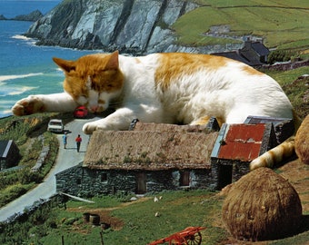 Ireland Cat Art Print: Dingle Collage, Irish Home Decor