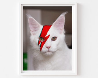 デヴィッド・ボウイにインスパイアされた猫のアートプリント、ジギー