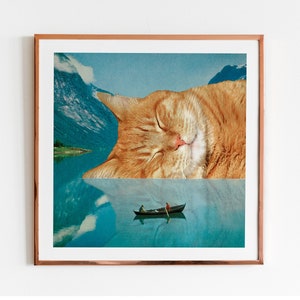 ORANGE CAT PRINT, 4x4 Wall Art, Orange Tabby Art, Quirky Housewarming, Best Friend Gift, Whimsical Home Decor, Cat Birthday, Cat Christmas