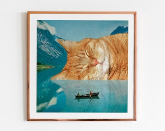 ORANGE KATZE PRINT, 4x4 Wandkunst, Orange Tabby Kunst, Schrullig Einweihungsparty, Beste Freundin Geschenk, Wunderliches Wohndekor, Katzen Geburtstag, Katze Weihnachten