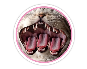 Adesivo gatto a tre bocche, decalcomania in vinile psichedelica e allucinogena.