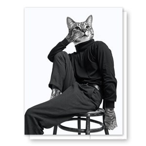 Chic Chat Grußkarte, Blank Karte für jeden Anlass, Lustiges Katzen Briefpapier, Hübsche Katze, Schwarz Weiß Karte, Mode Geschenk, Bester Freund Geschenk