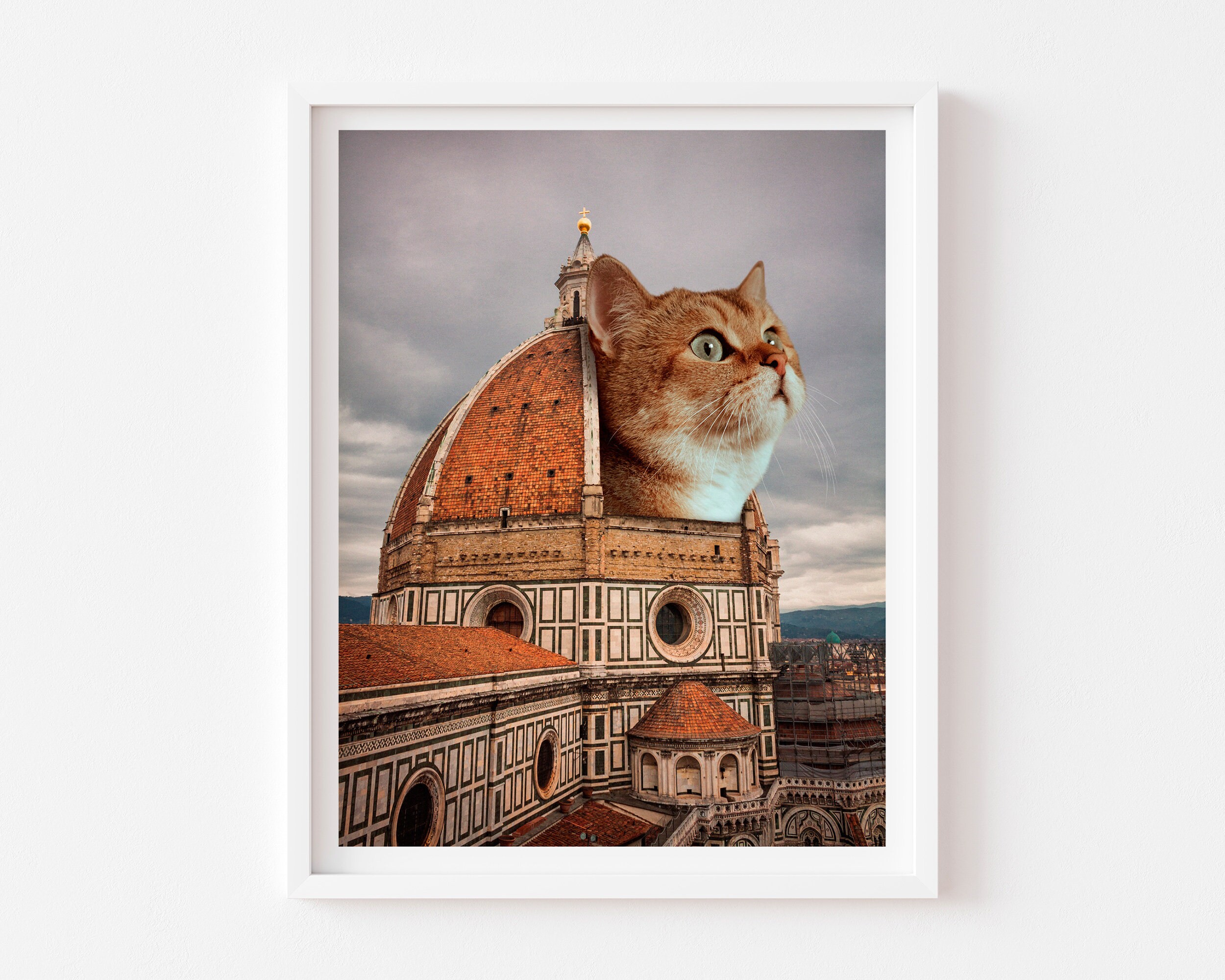 フィレンツェ　猫のいるドゥオーモ Florence Italy Cat Art Print, Italian Artwork, Florence