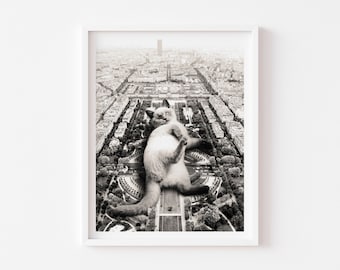 Black and White Paris Print, Parisian Cat Print, Chat, Vintage Paris Artwork, Paris Travel Poster, Cat Wall Art, Cat Decor, Cat Person Gift