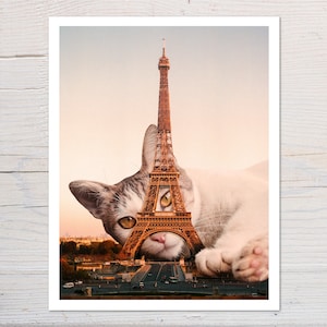 Impressão de gato de Paris, impressão de arte da Torre Eiffel, arte de parede de Paris, presente para amantes de gatos, amantes de Paris, pôster de Paris, Emily em Paris, gato exclusivo, decoração de gato