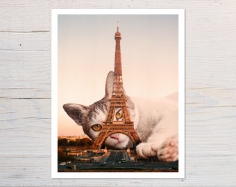 Paris Cat Print, Eiffel Tower Art Print, Paris Wall Art, Cat Lover Gift, Paris Lover, Paris Poster, Emily in Paris, Unique Cat, Cat Decor