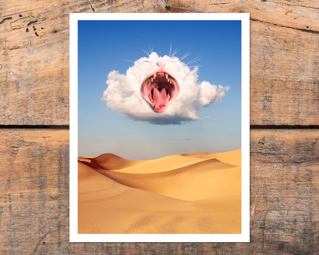 Cloud Cat Art Print, Yawning Cat, Sleepy Cat, Desert Vibes, Cloud