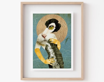 Art Deco Cat Print, Retro Artwork, Roaring 20s Party, Cat Lover Gift, Unique Wall Art, Cat Home Decor, 5x7 Print, Retro Aesthetic,