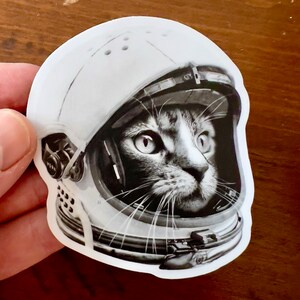 Astronaut Cat Sticker Black & White Space Cat Sticker Cat Gift Vinyl Sticker MacBook Journaling Scrapbooking Hydroflask image 3