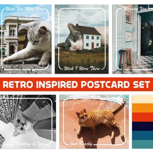 Retro Cat Postcard Set of 10, Vintage Travel Postcards, Cat Lover, Cat Gift, Cute Cat Stationery, Cat Person Present, Vintage Aesthetic
