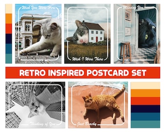 Retro Cat Postcard Set of 10, Vintage Travel Postcards, Cat Lover, Cat Gift, Cute Cat Stationery, Cat Person Present, Vintage Aesthetic