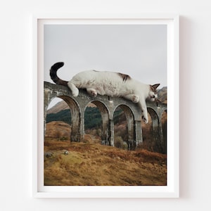 Glenfinnan Viaduct Cat Art Print: Scottish Highlands Landscape