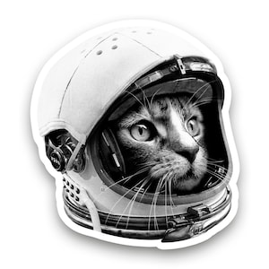 Astronaut Cat Sticker Black & White Space Cat Sticker Cat Gift Vinyl Sticker MacBook Journaling Scrapbooking Hydroflask image 1