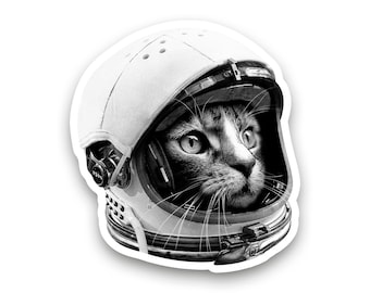 Sticker astronaut kat | Zwart-wit | Sticker ruimtekat | Kattencadeau | Vinylsticker | MacBook | Journalen | Plakboeken | Hydroflask